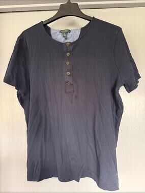 LRL Lauren Jeans Co Womens 3X Navy Blue Henley Top Short Sleeves